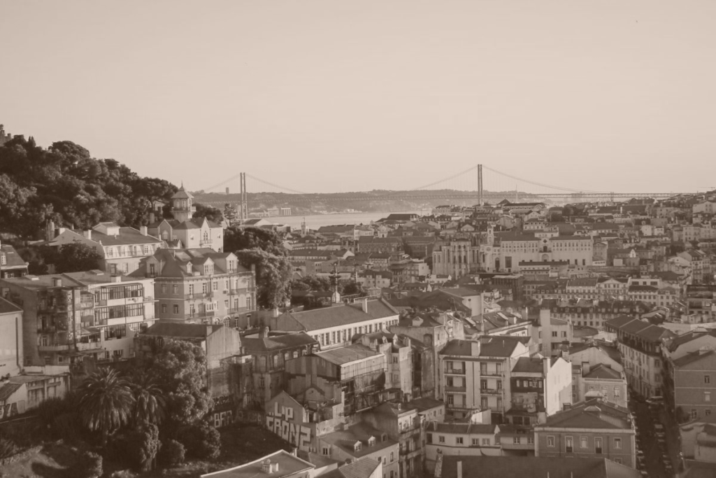 Lisbon, Portugal at sunset, edited.